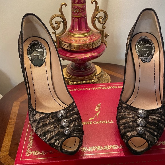 Luxury Roberto Cavalli Paris Satan Heel/Lace overlay pink/ Silver crystal sole - Picture 2 of 8